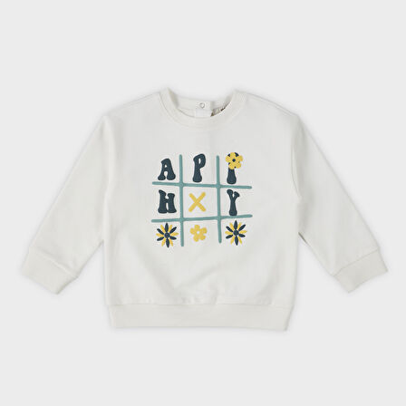 Kız Çocuk Baskılı Sweatshirt Ekru