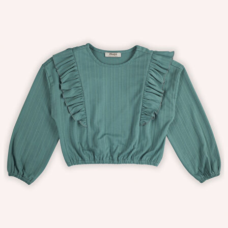 Kız Çocuk Beli Lastikli Bluz Yeşil