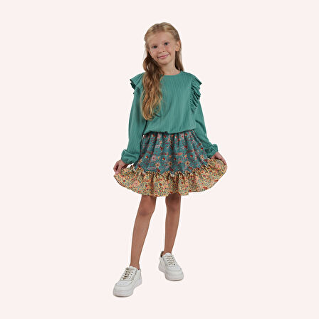 Kız Çocuk Beli Lastikli Bluz Yeşil