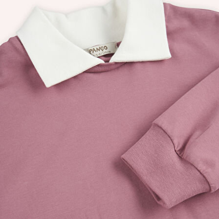 Kız Çocuk Yakalı Uzun Kollu T-Shirt Ekru