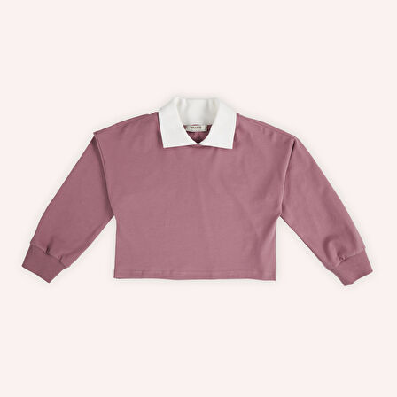 Kız Çocuk Yakalı Uzun Kollu T-Shirt Ekru