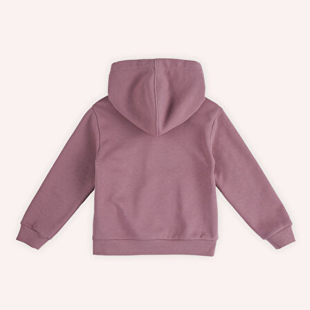 Kız Çocuk Baskı Detaylı Kapşonlu Sweatshirt Gül Kurusu