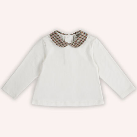 Kız Çocuk Bebe Yakalı T-Shirt Ekru