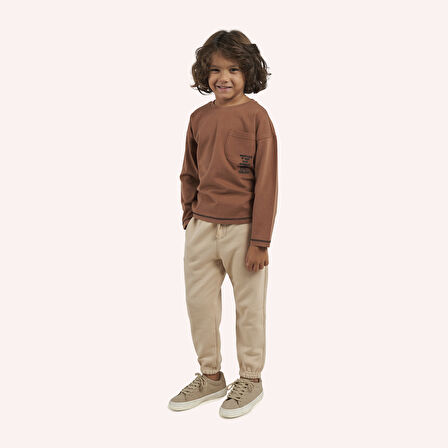 Erkek Çocuk Cepli T-Shirt Camel