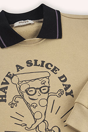 Erkek Çocuk Yakalı Sweatshirt Bej