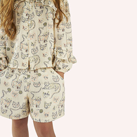 Kız Çocuk  Kedi Desenli Gömlek       