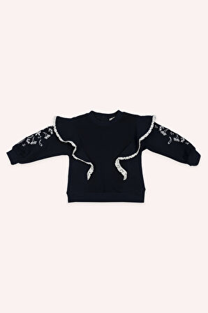 Kız Çocuk Nakışlı Sweatshirt Gül