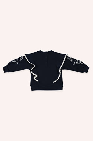 Kız Çocuk Nakışlı Sweatshirt Gül