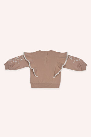 Kız Çocuk Nakışlı Sweatshirt Gül