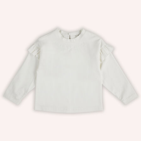 Kız Çocuk Nakışlı T-Shirt Ekru