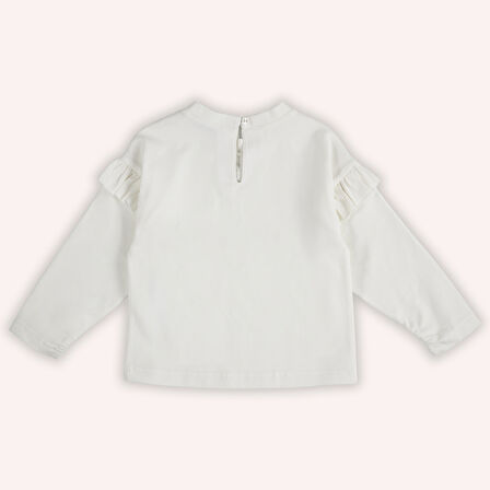 Kız Çocuk Nakışlı T-Shirt Ekru