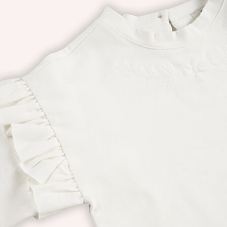 Kız Çocuk Nakışlı T-Shirt Ekru