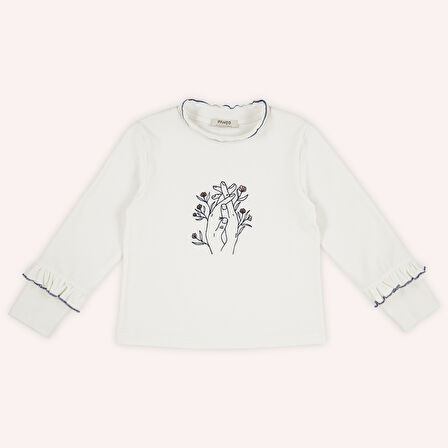 Kız Çocuk Nakışlı T-Shirt Ekru