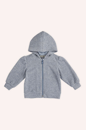 Kız Çocuk Yumuşak Dokulu Fermuarlı Sweatshirt Mavi