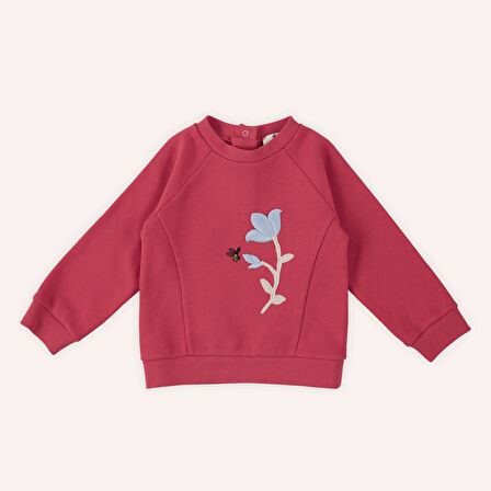 Kız Çocuk Nakış Detaylı Sweatshirt Kırmızı