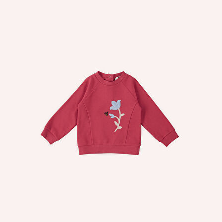 Kız Çocuk Nakış Detaylı Sweatshirt Kırmızı