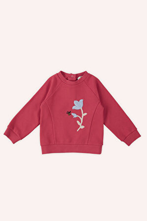 Kız Çocuk Nakış Detaylı Sweatshirt Kırmızı