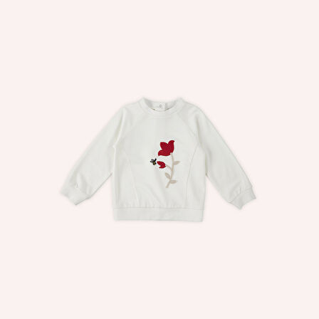 Kız Çocuk Nakış Detaylı Sweatshirt Kırmızı