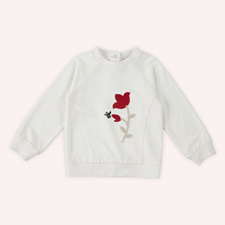 Kız Çocuk Nakış Detaylı Sweatshirt Kırmızı