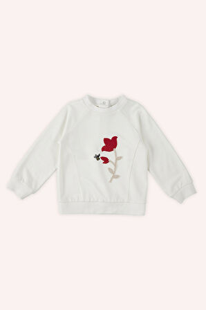 Kız Çocuk Nakış Detaylı Sweatshirt Kırmızı