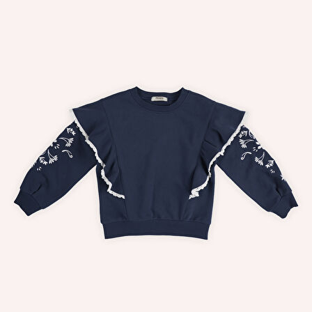 Kız Çocuk Nakışlı Sweatshirt Gül