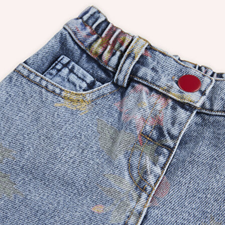 Kız Çocuk Desenli Denim Pantolon Mavi