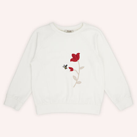 Kız Çocuk Nakış Detaylı Sweatshirt Kırmızı