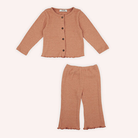 Kız Çocuk Yumuşak Dokulu Örme Triko Takım Kiremit