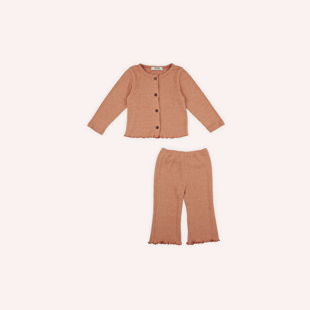 Kız Çocuk Yumuşak Dokulu Örme Triko Takım Kiremit