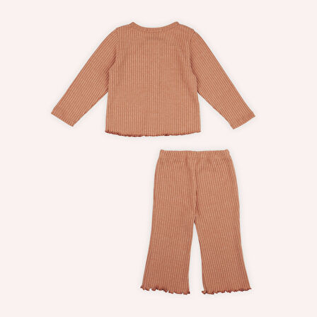 Kız Çocuk Yumuşak Dokulu Örme Triko Takım Kiremit