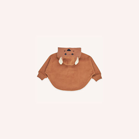 Kız Çocuk Nakış Detaylı Panço Kiremit