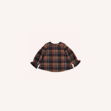 Kız Çocuk Ekose Desenli Bluz Lacivert