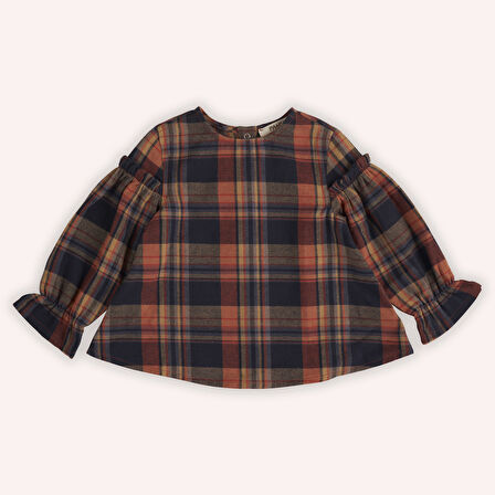 Kız Çocuk Ekose Desenli Bluz Lacivert