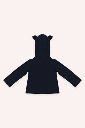 Kız Çocuk Nakış Detaylı Kapüşonlu Ceket Lacivert