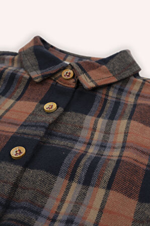 Kız Çocuk Ekose Desenli Elbise Lacivert