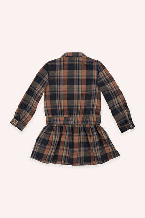 Kız Çocuk Ekose Desenli Elbise Lacivert