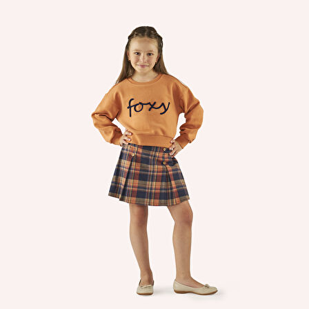 Kız Çocuk Nakış Detaylı Sweatshirt Kiremit