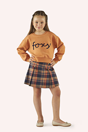 Kız Çocuk Nakış Detaylı Sweatshirt Kiremit