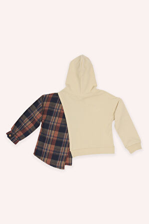 Kız Çocuk Asimetrik Parça Detaylı Sweatshirt Bej