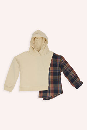 Kız Çocuk Asimetrik Parça Detaylı Sweatshirt Bej