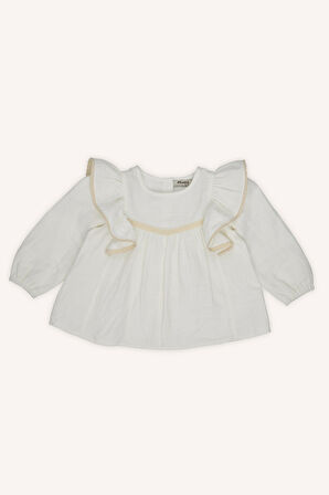 Kız Çocuk Dantel Detaylı Bluz Ekru