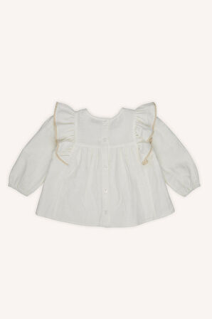 Kız Çocuk Dantel Detaylı Bluz Ekru
