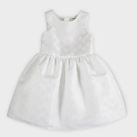 Kız Çocuk Kalp Desenli Parti Elbisesi Beyaz