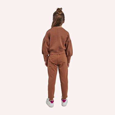 Kız Çocuk Nakışlı Sweatshirt Camel
