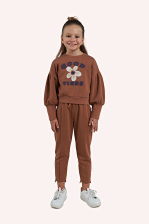 Kız Çocuk Nakışlı Sweatshirt Camel