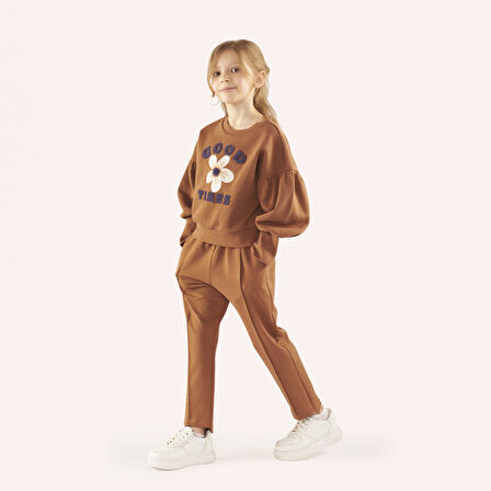 Kız Çocuk Nakışlı Sweatshirt Camel