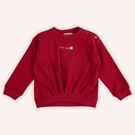 Kız Çocuk Nakış Detaylı Sweatshirt Kırmızı