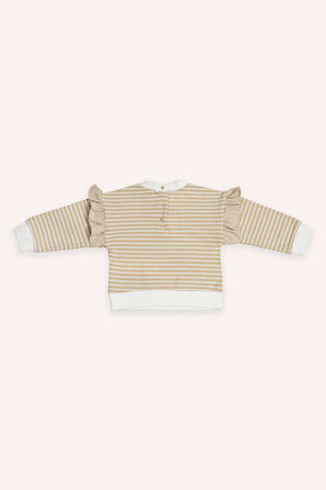 Kız Çocuk Çizgi Desenli Sweatshirt Bej