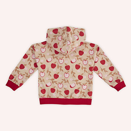 Kız Çocuk Fermuarlı Elma Desenli Sweatshirt Bej