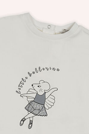 Kız Çocuk Baskı Detaylı Sweatshirt Ekru